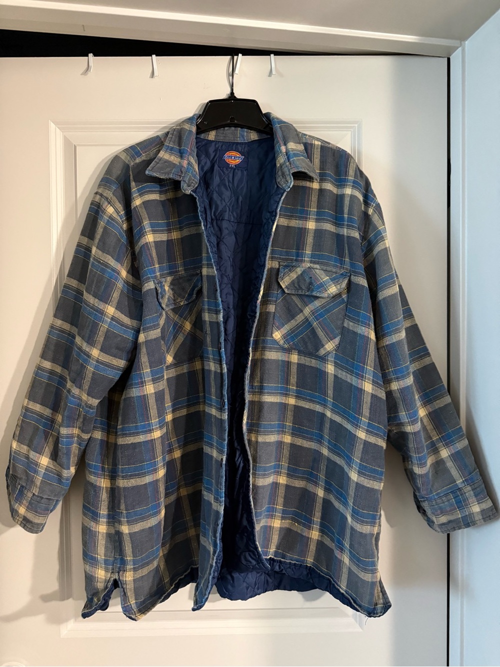 Dickies Navy and Tan Plaid Quilted-Lined Shirt Jacket